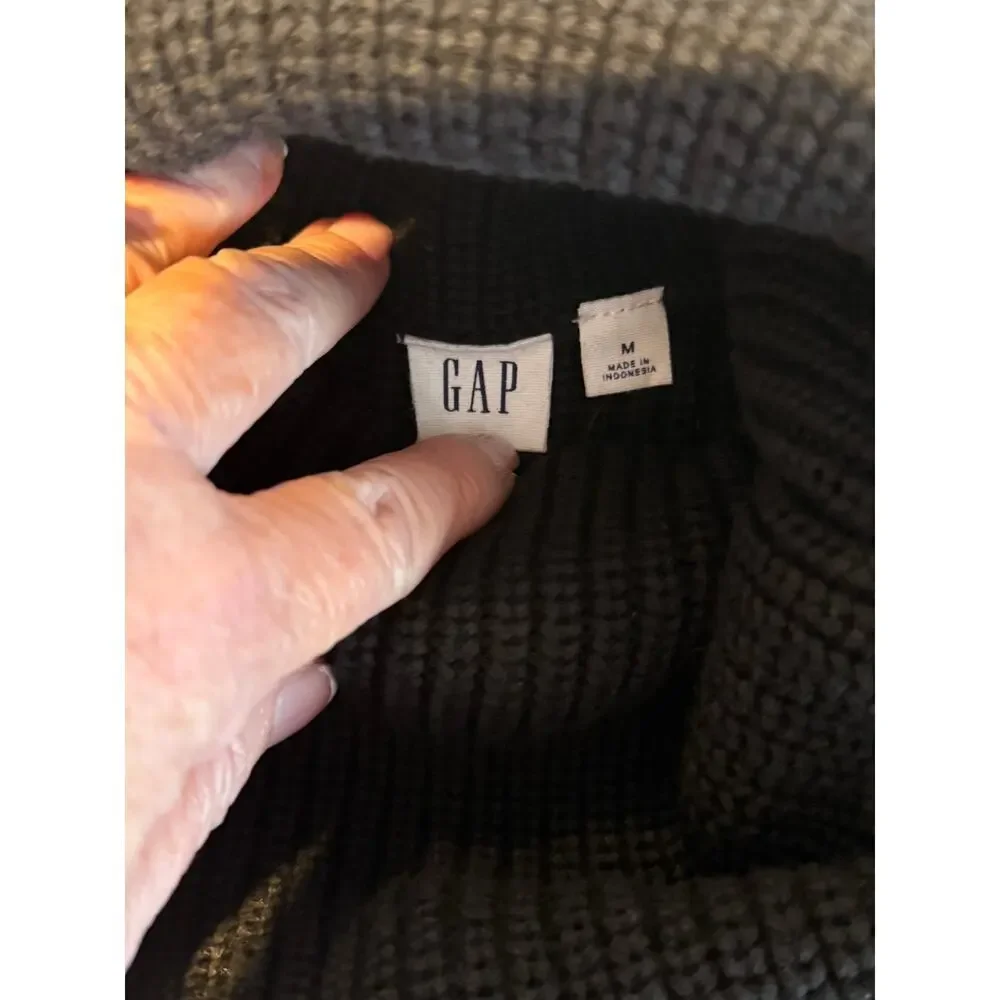 Gap Traditional Black Cable-Knit Turtleneck Winter Sweater Sz M | EUC